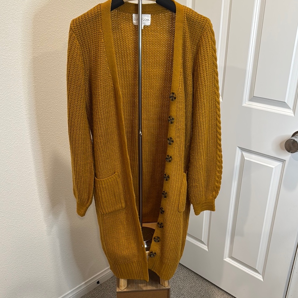 Olive & Oak Yellow Cardigan Sweater Chunky Knit
